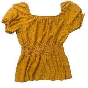 Lavish Puff Sleeve Square Neck Peasant Eyelet Top - Medium